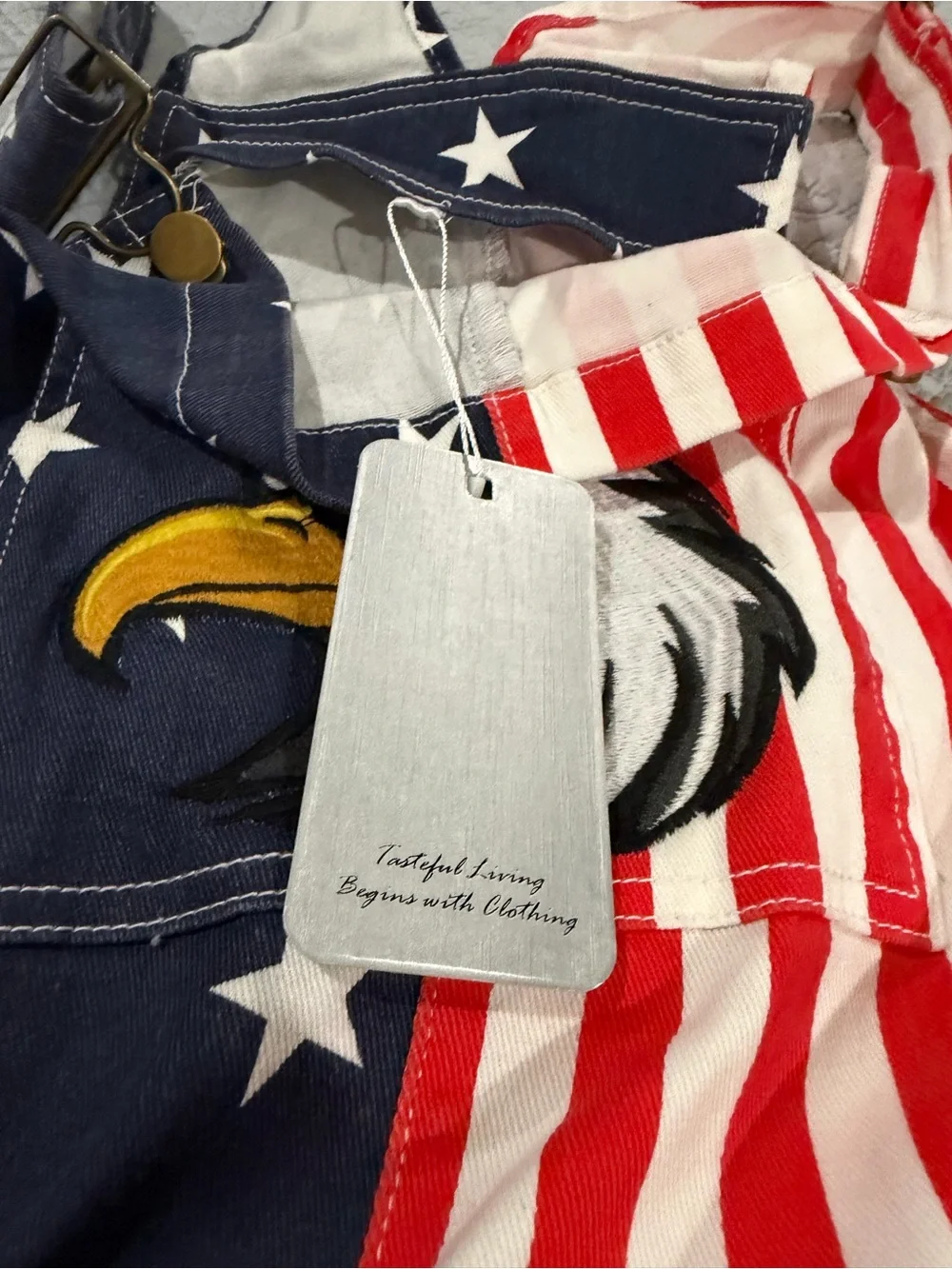 Men’s Patriotic Eagle Overalls Shorts! 5 pockets, zip fly, adjustable straps!
